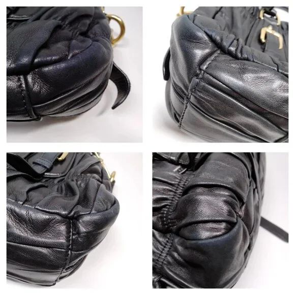 Authentic Prada Hand Bag Nappa Gaufre 2way Black Leather mn720-121725 - Picture 9 of 16